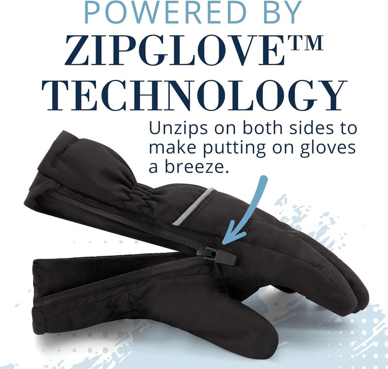 Andy & Evan Kids' Zip Gloves, Waterproof Winter Snow Gloves, Side Zippers, Touchscreen, Ski Snowboard Sledding, Warm Fleece Palms - Image 2